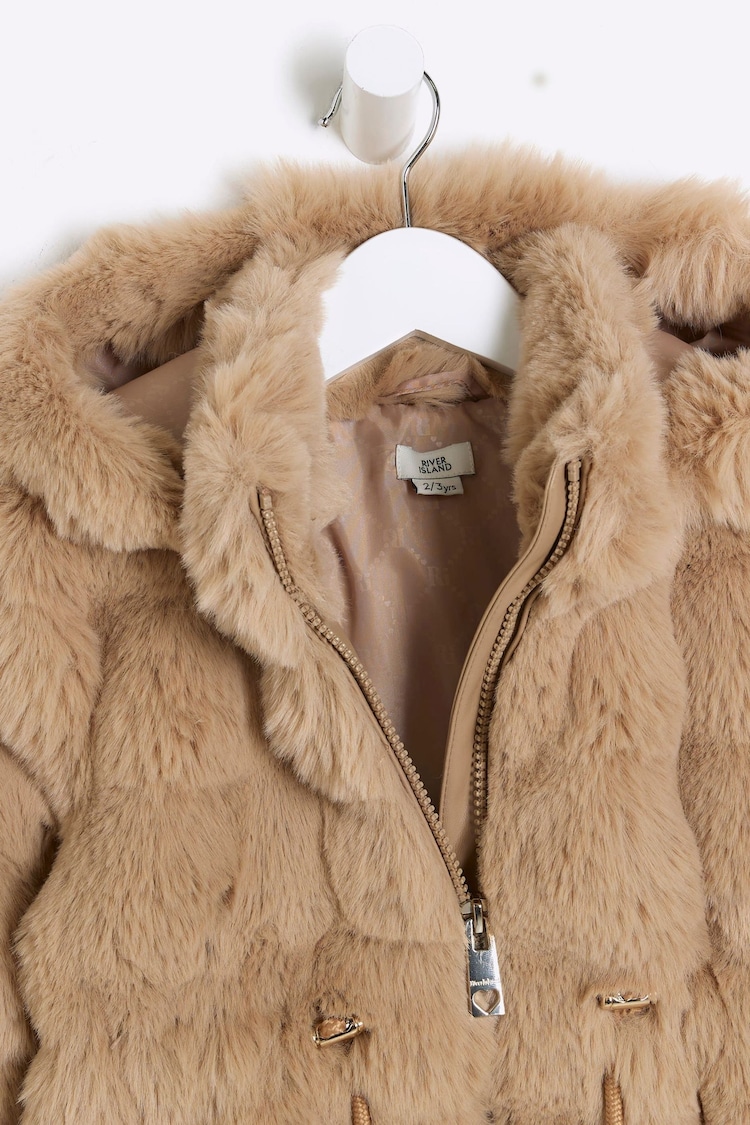 River Island Brown Girls Toffee Bobble Faux Fur Coat - Image 4 of 4