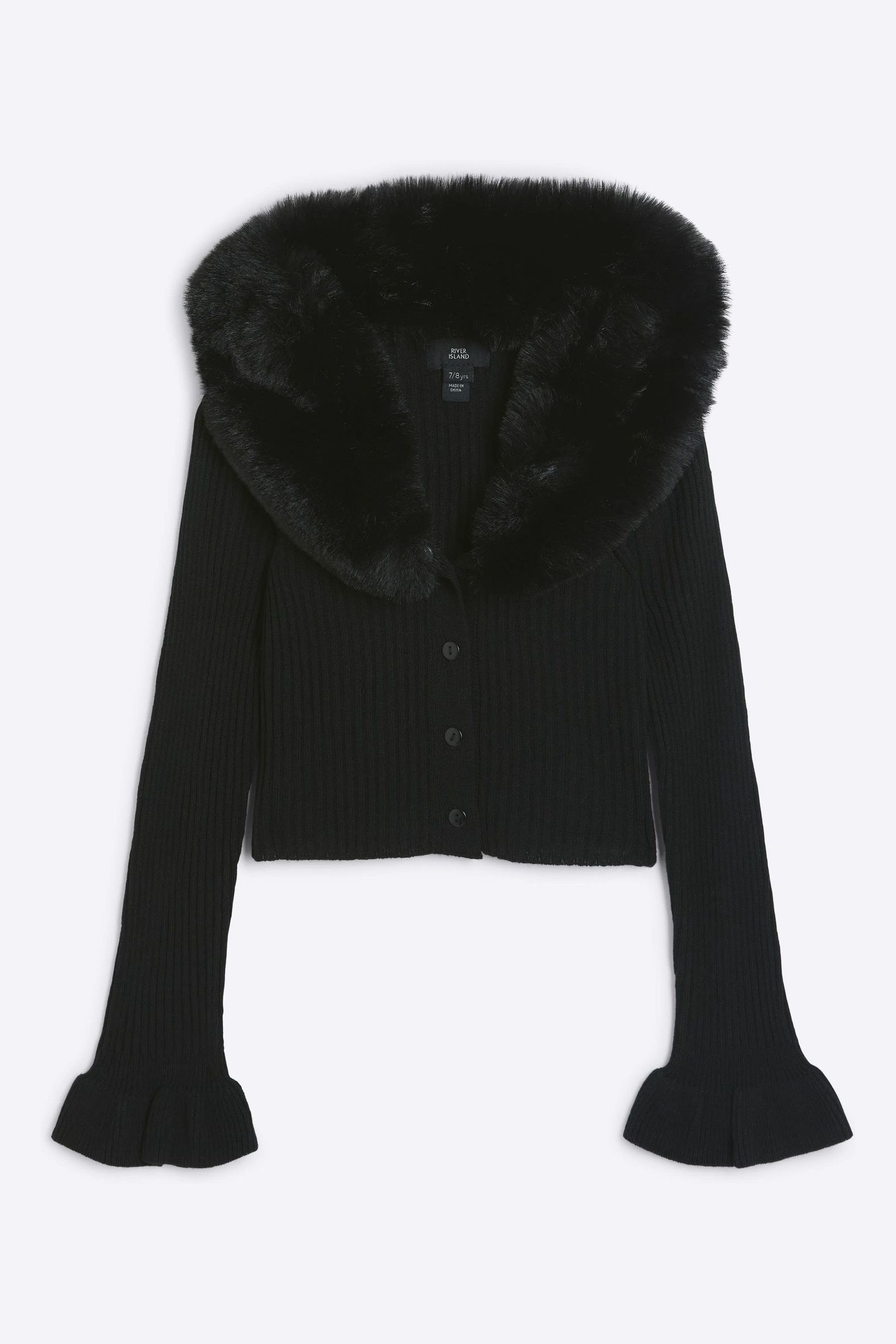 Buy River Island Black Girls Shawl Faux Fur Collar Cardigan from Next Malta