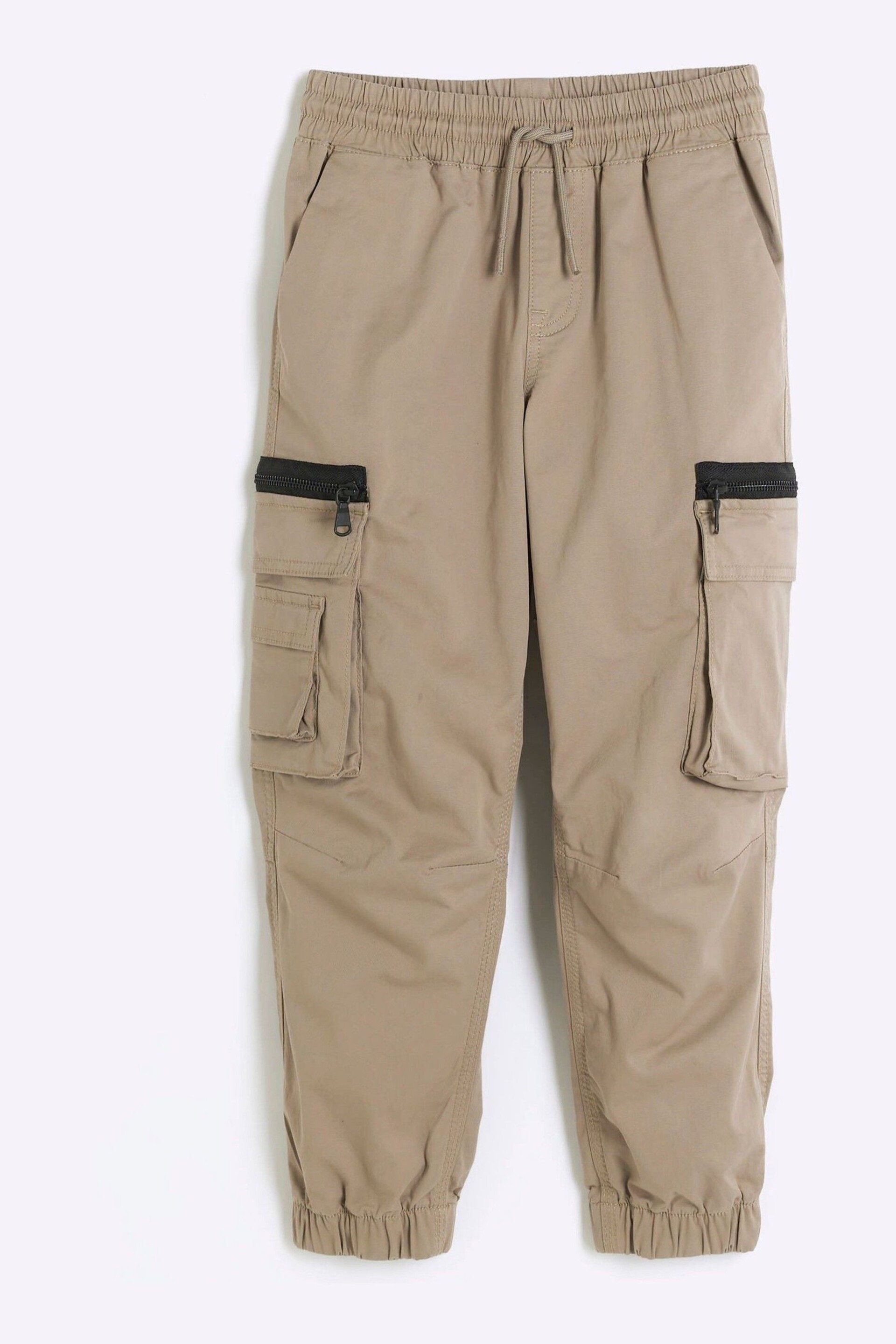 River Island Natural Boys Zip Pockets Cargo Trousers - Image 1 of 3