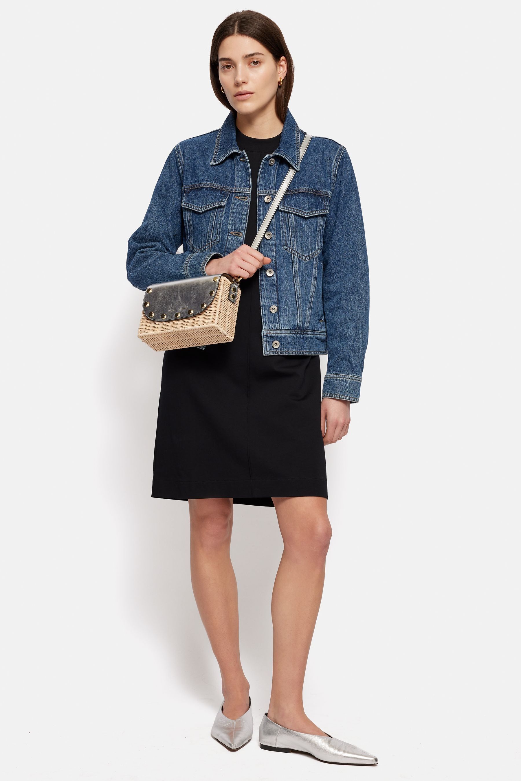 Jigsaw Silver Boxy Straw Cross Body Bag