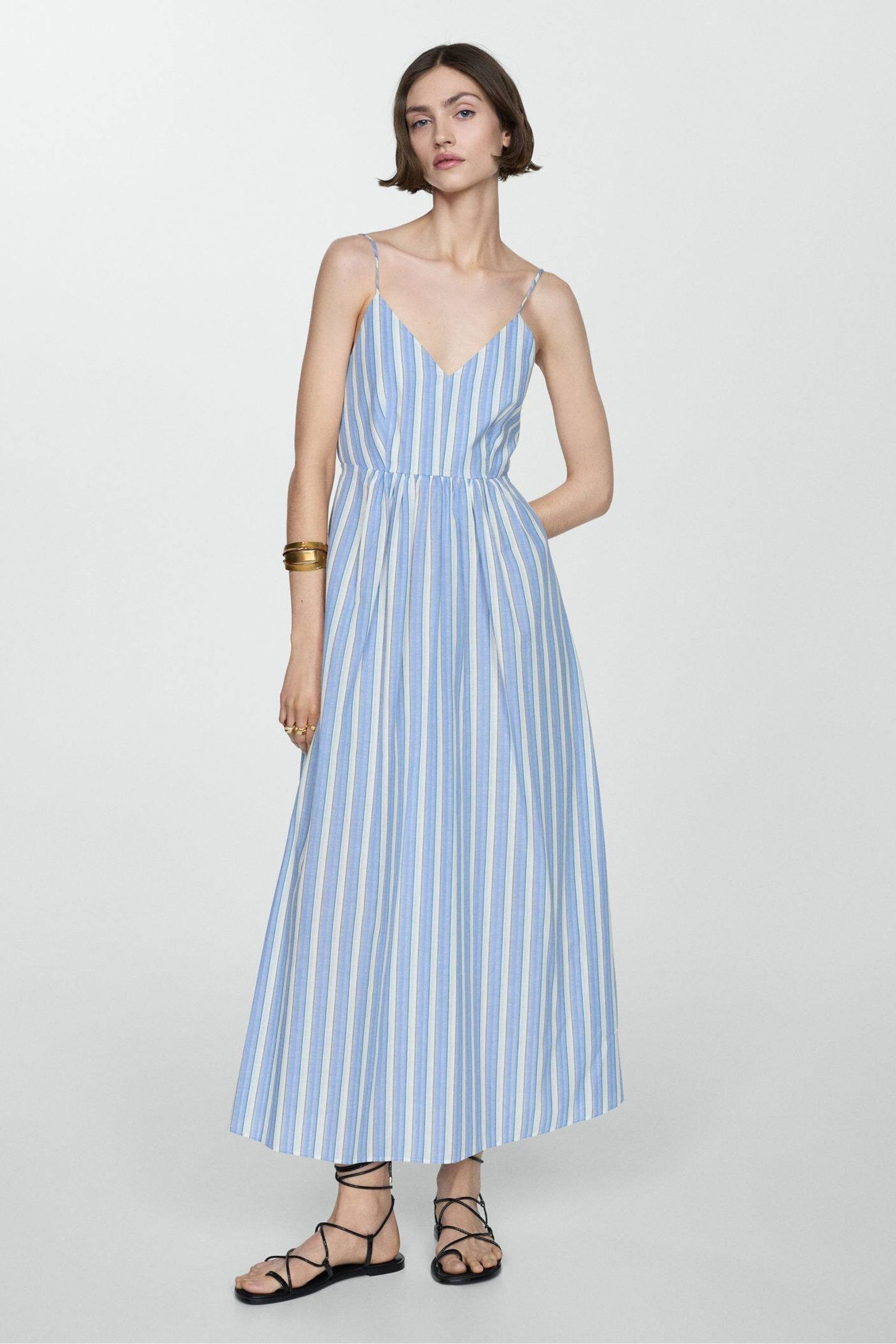 Buy Mango Blue 100 Cotton Cut Out Back Striped Dress from the Next UK online shop