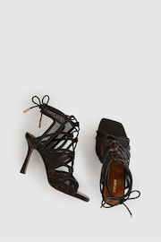 Reiss Black Kimberly Mesh Leather Strappy Heels - Image 3 of 5