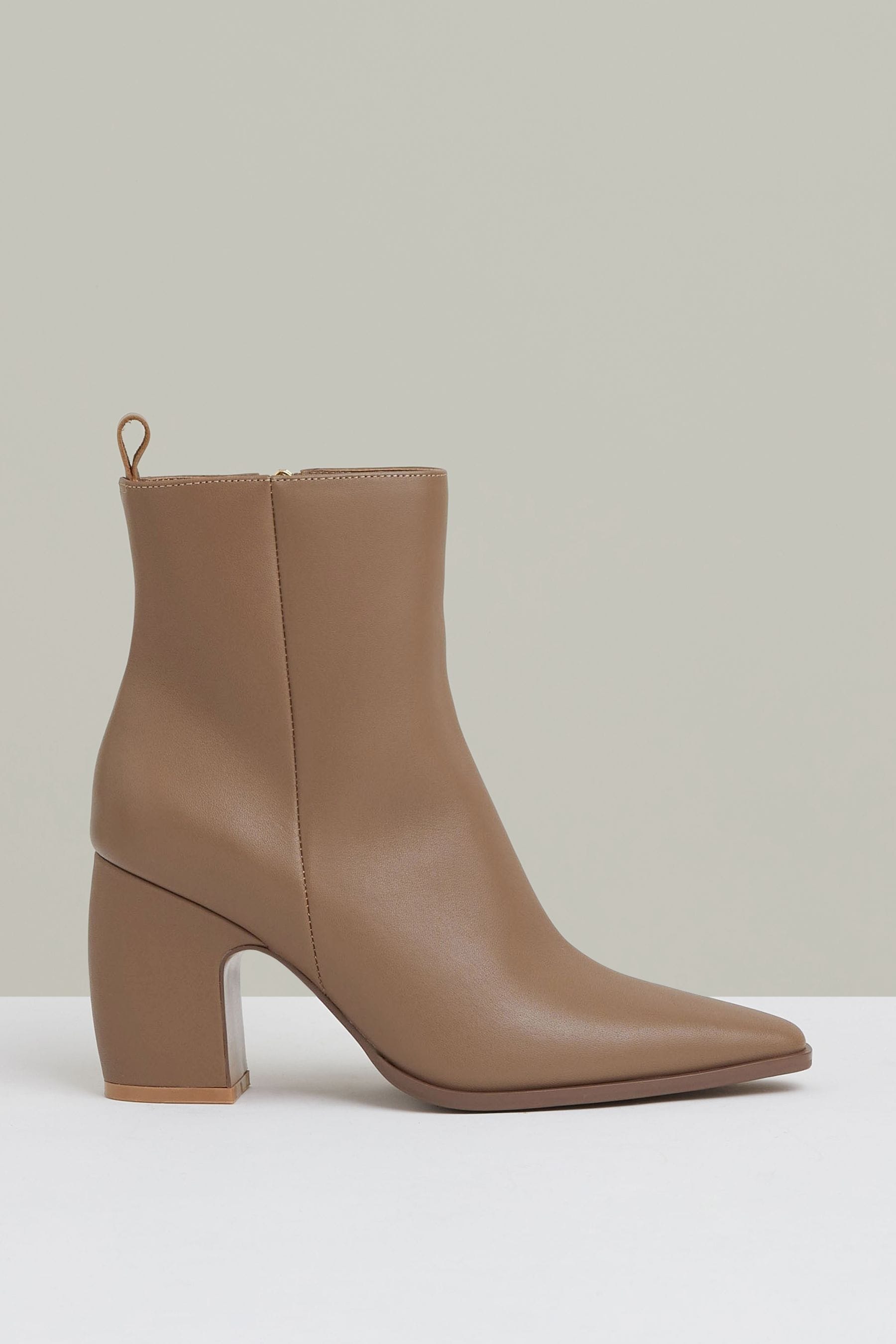 Reiss Taupe Amy Leather Blocked Heel Ankle Boots
