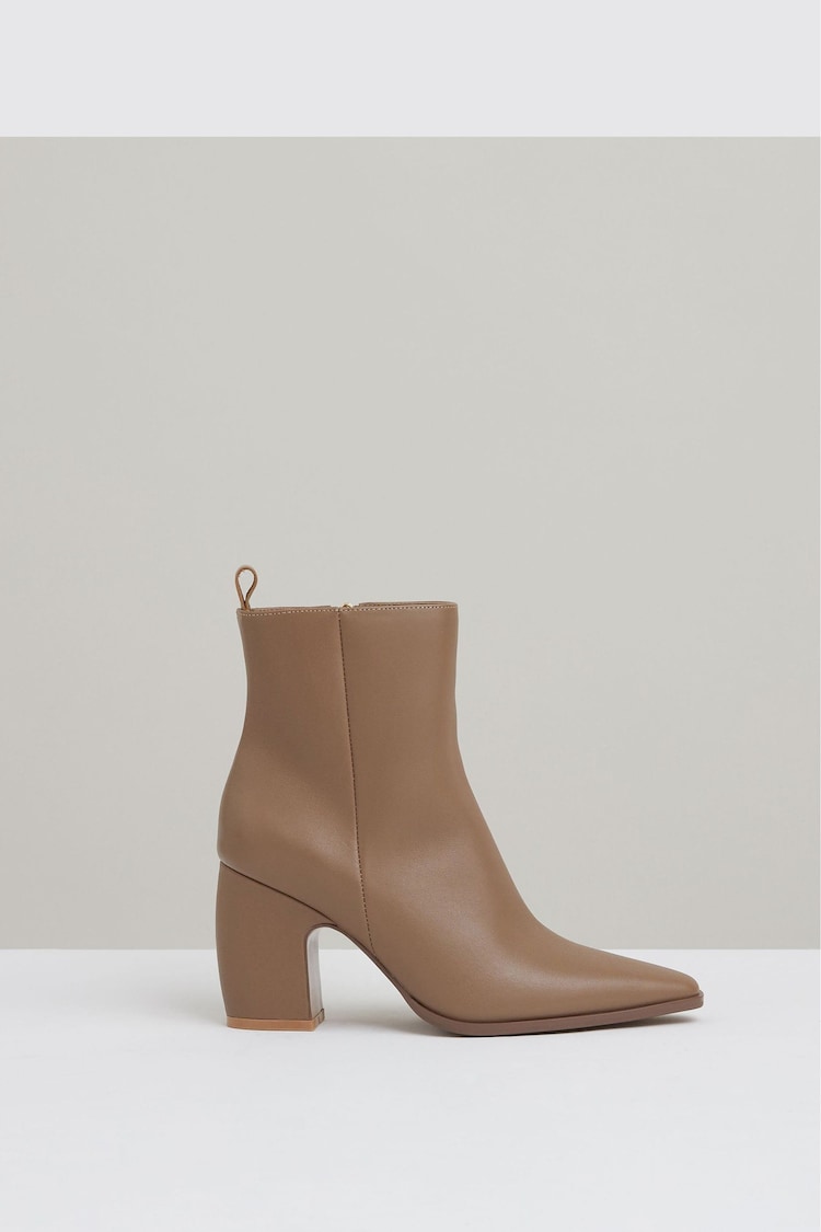 Reiss Taupe Amy Leather Blocked Heel Ankle Boots - Image 1 of 5