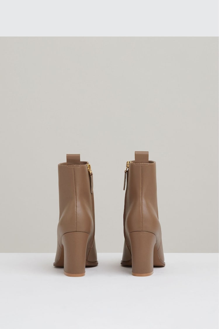 Reiss Taupe Amy Leather Blocked Heel Ankle Boots - Image 5 of 5