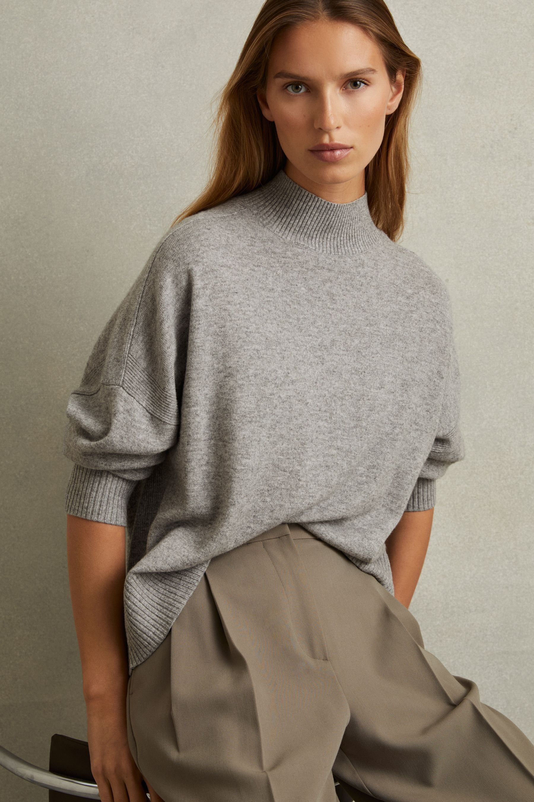 Buy Reiss Grey Marl Alicia Wool Blend Funnel Neck Jumper from Next Turkey