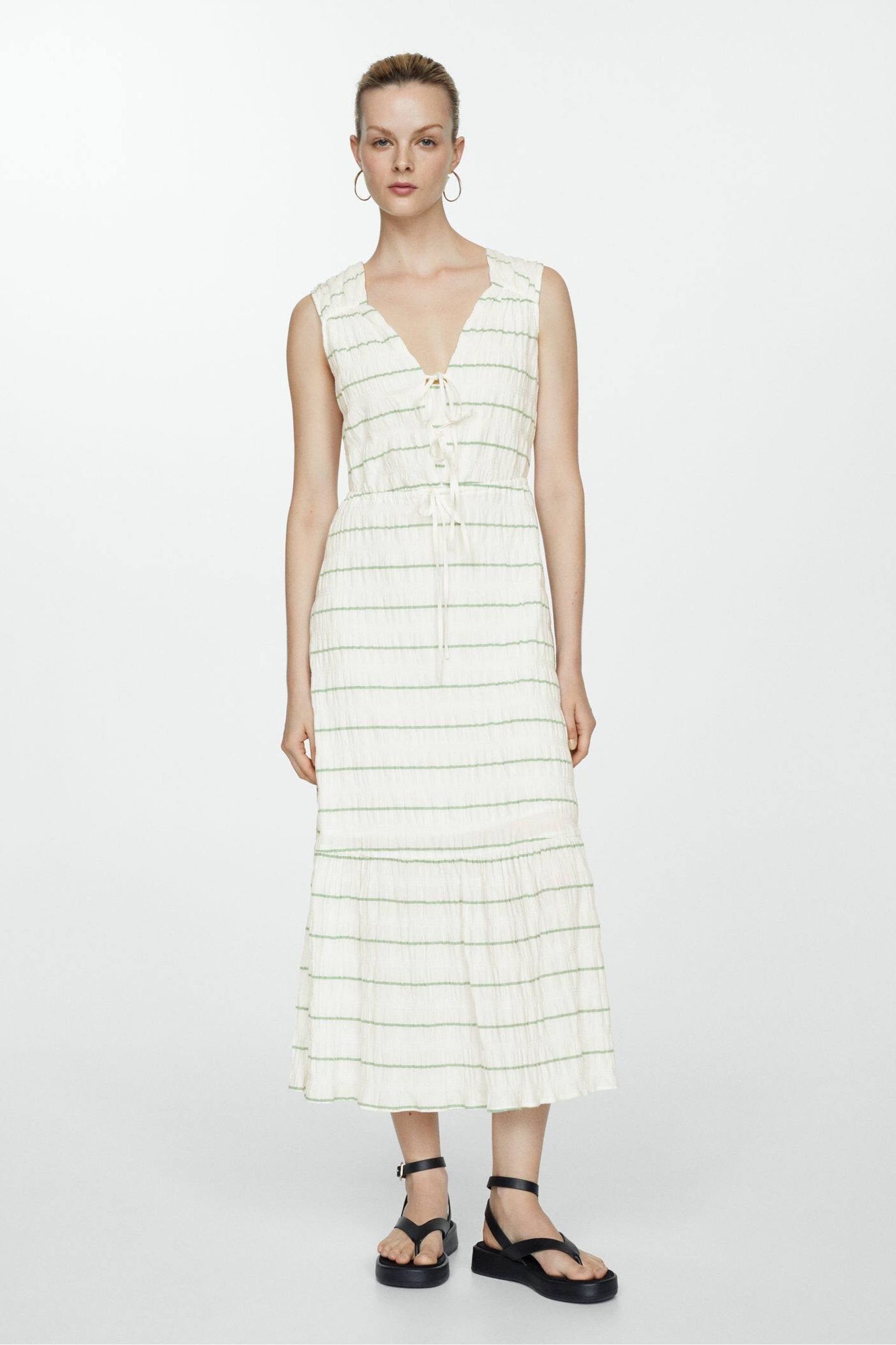 Buy Mango Cream Bow Striped Dress from the Next UK online shop
