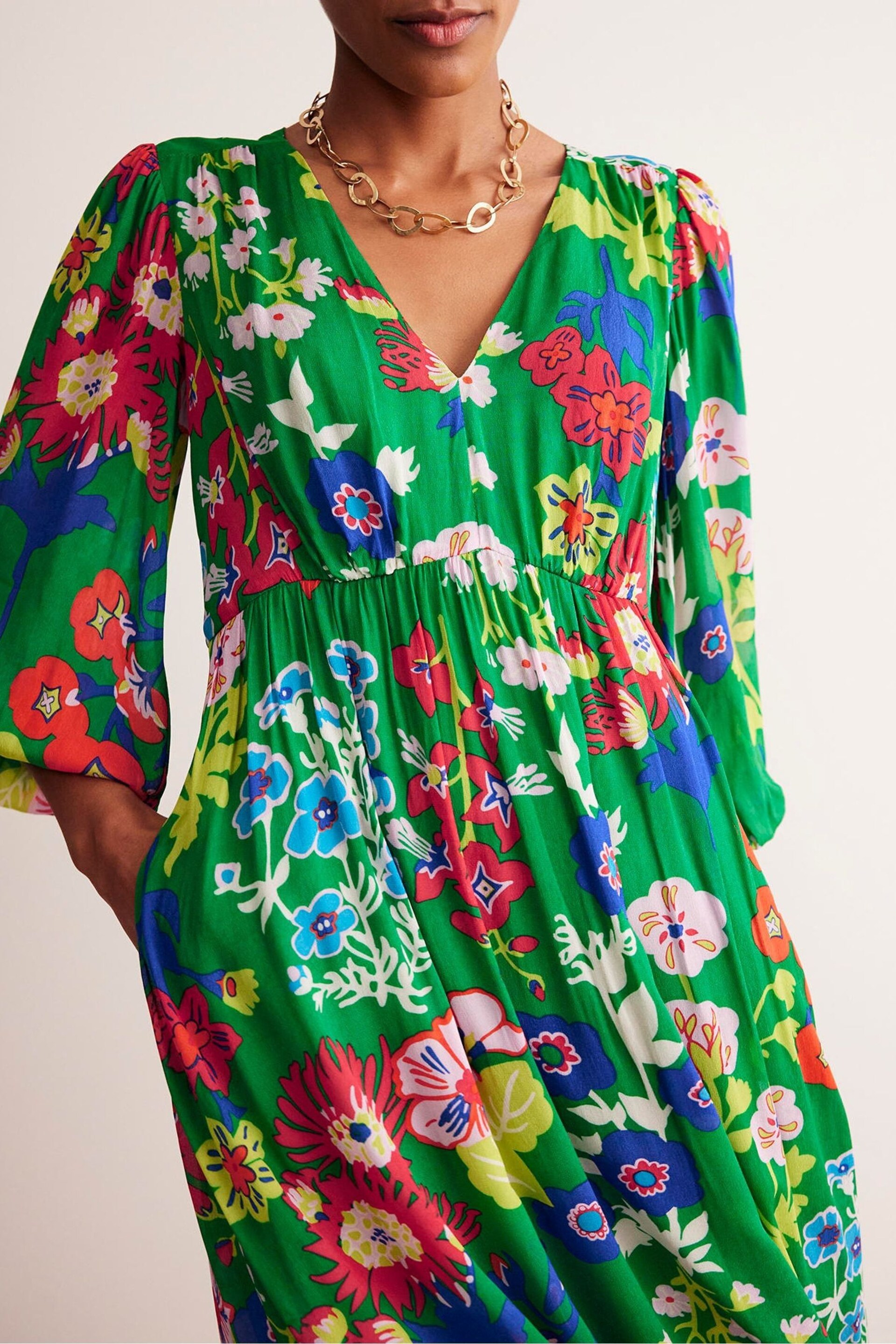 Boden Green V-Neck Puff Maxi Dress - Image 4 of 6