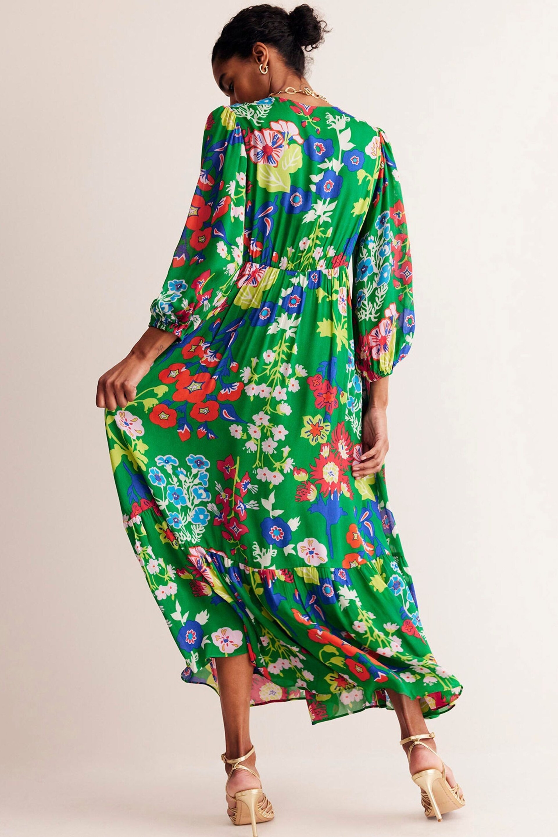 Boden Green V-Neck Puff Maxi Dress - Image 5 of 6