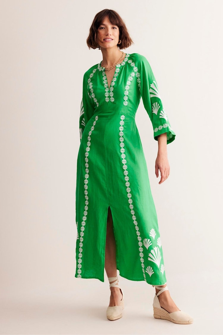 Boden Green Una Linen Embroidered Dress - Image 1 of 5