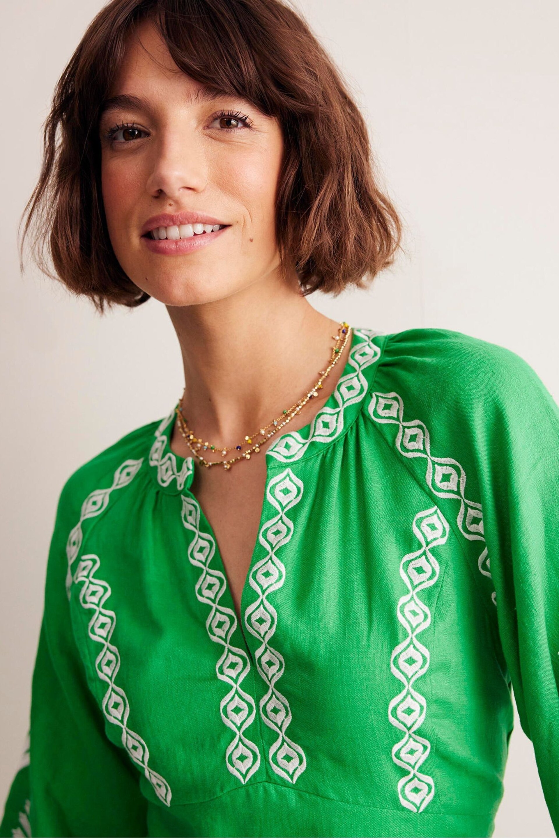 Boden Green Una Linen Embroidered Dress - Image 3 of 5