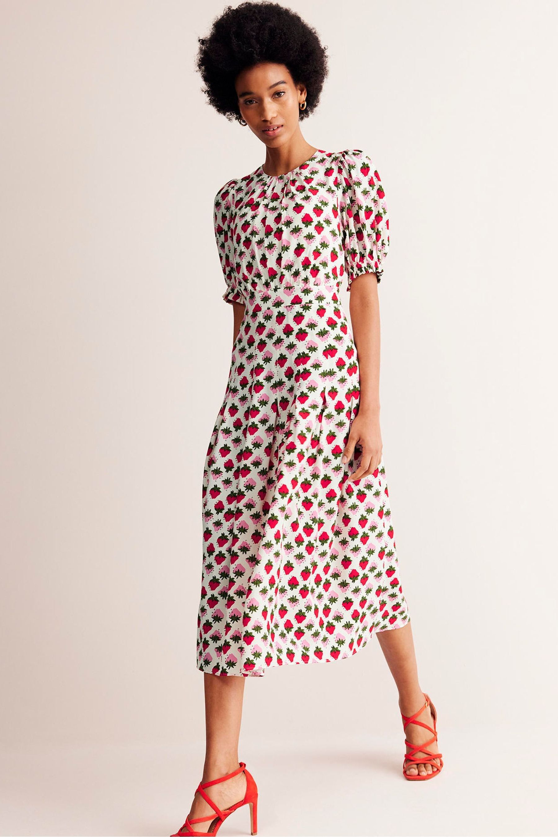Buy Boden Cream Liv Pleat Detail Midi Dress from the Next UK online shop
