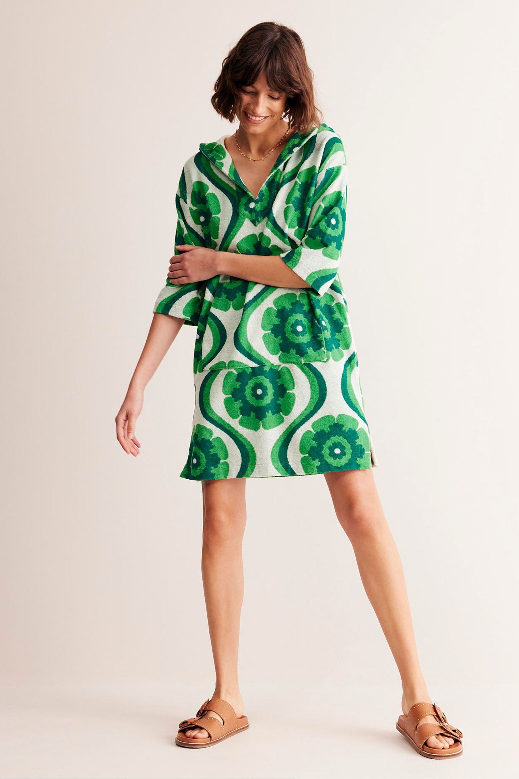 Buy Boden Green Hooded Towelling Short Kaftan from Next Luxembourg