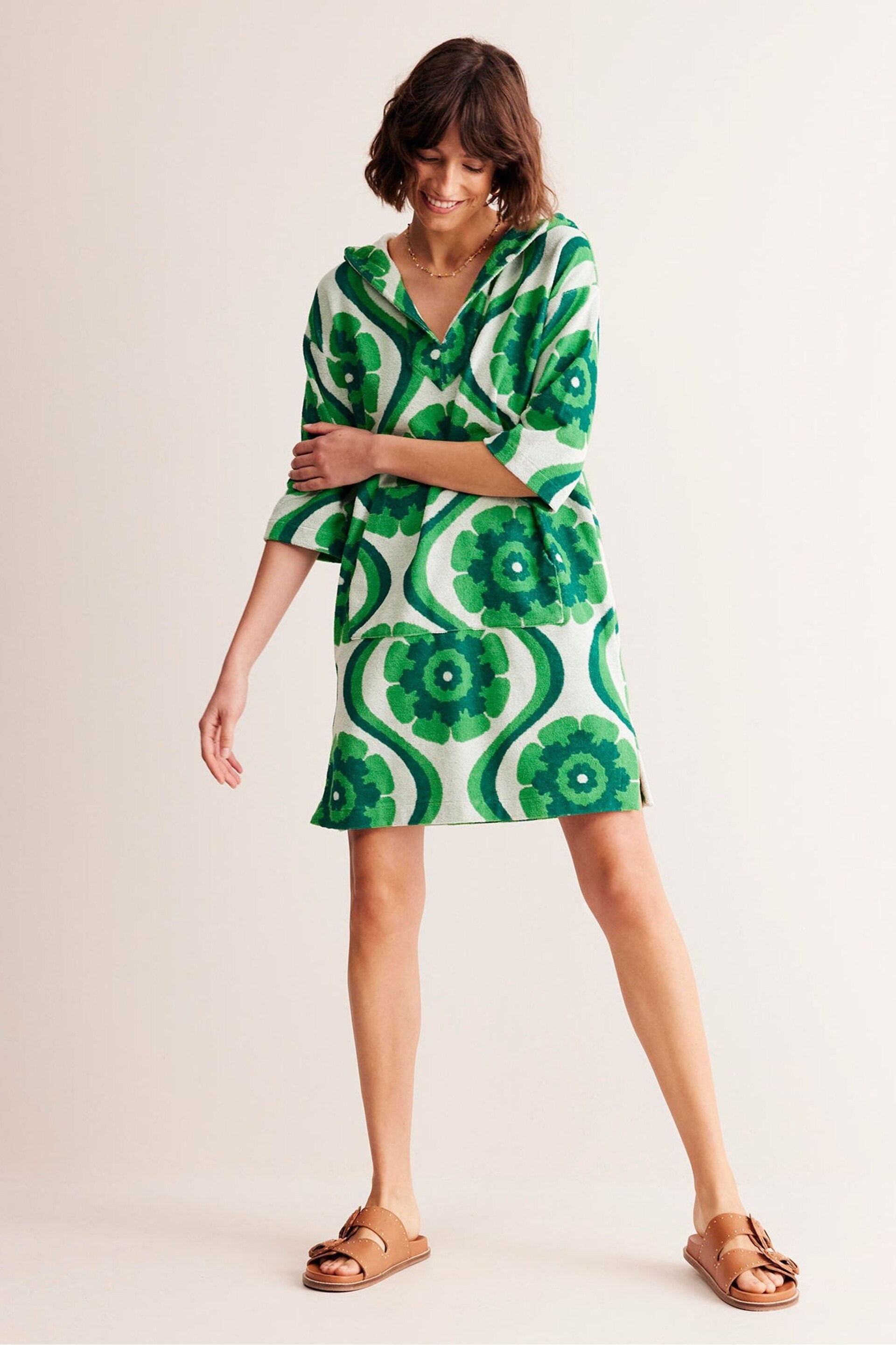 Boden Green Hooded Towelling Short Kaftan - Image 1 of 5