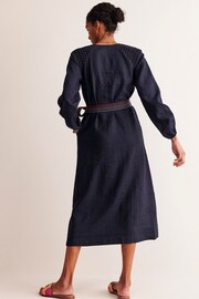 Boden Blue Linen Midi Smocked Dress - Image 3 of 5