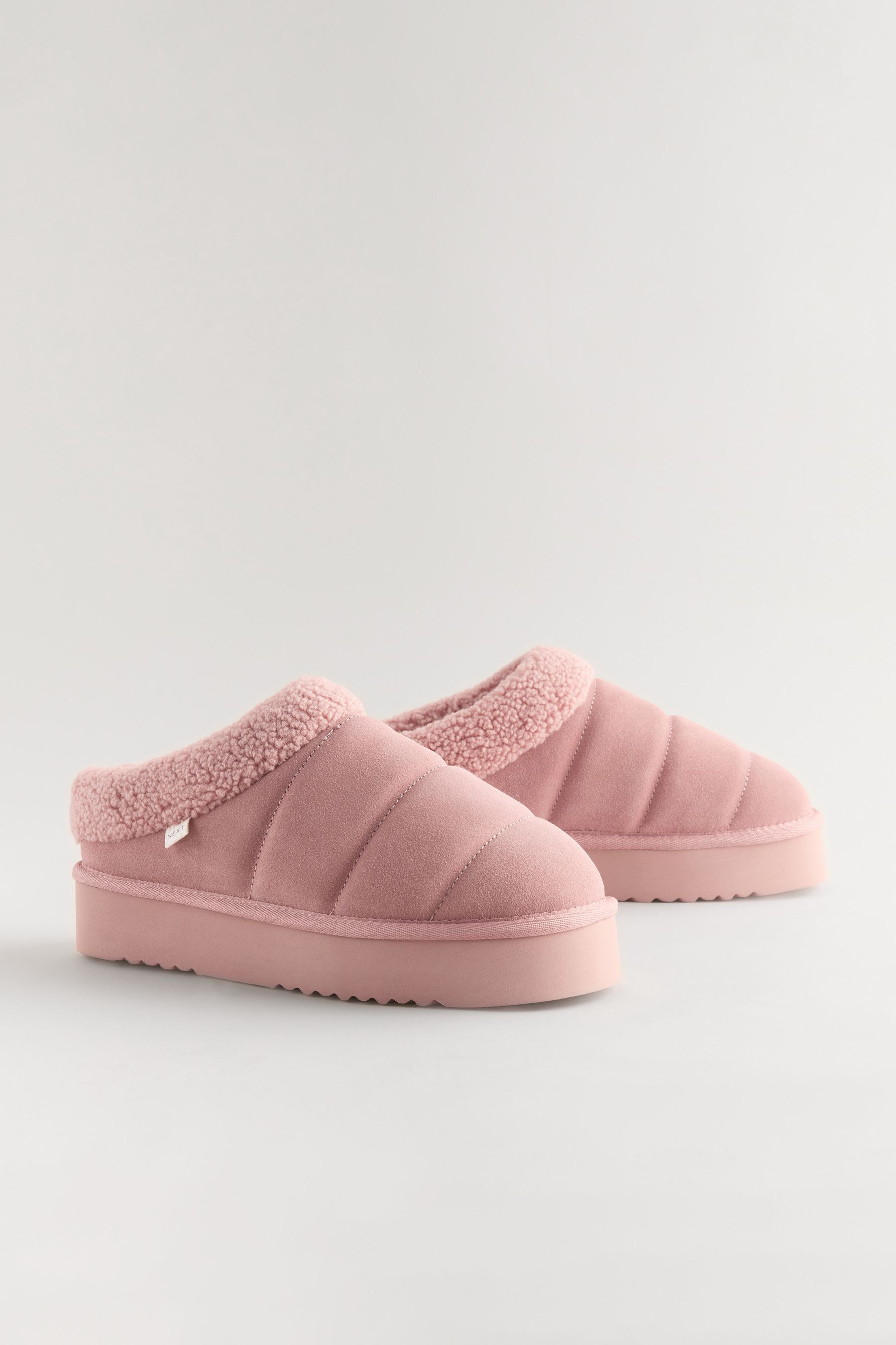 Buy Pink Borg Flatform Shoot Slippers from the Next UK online shop