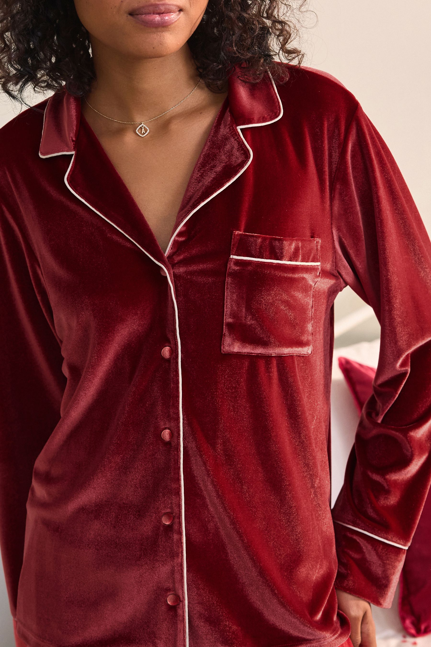 Buy Laura Ashley Red Button Through Velvet Pyjamas Set from the Next UK online shop