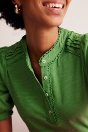 Boden Green Pintuck Puff Sleeve Henley Top - Image 3 of 5