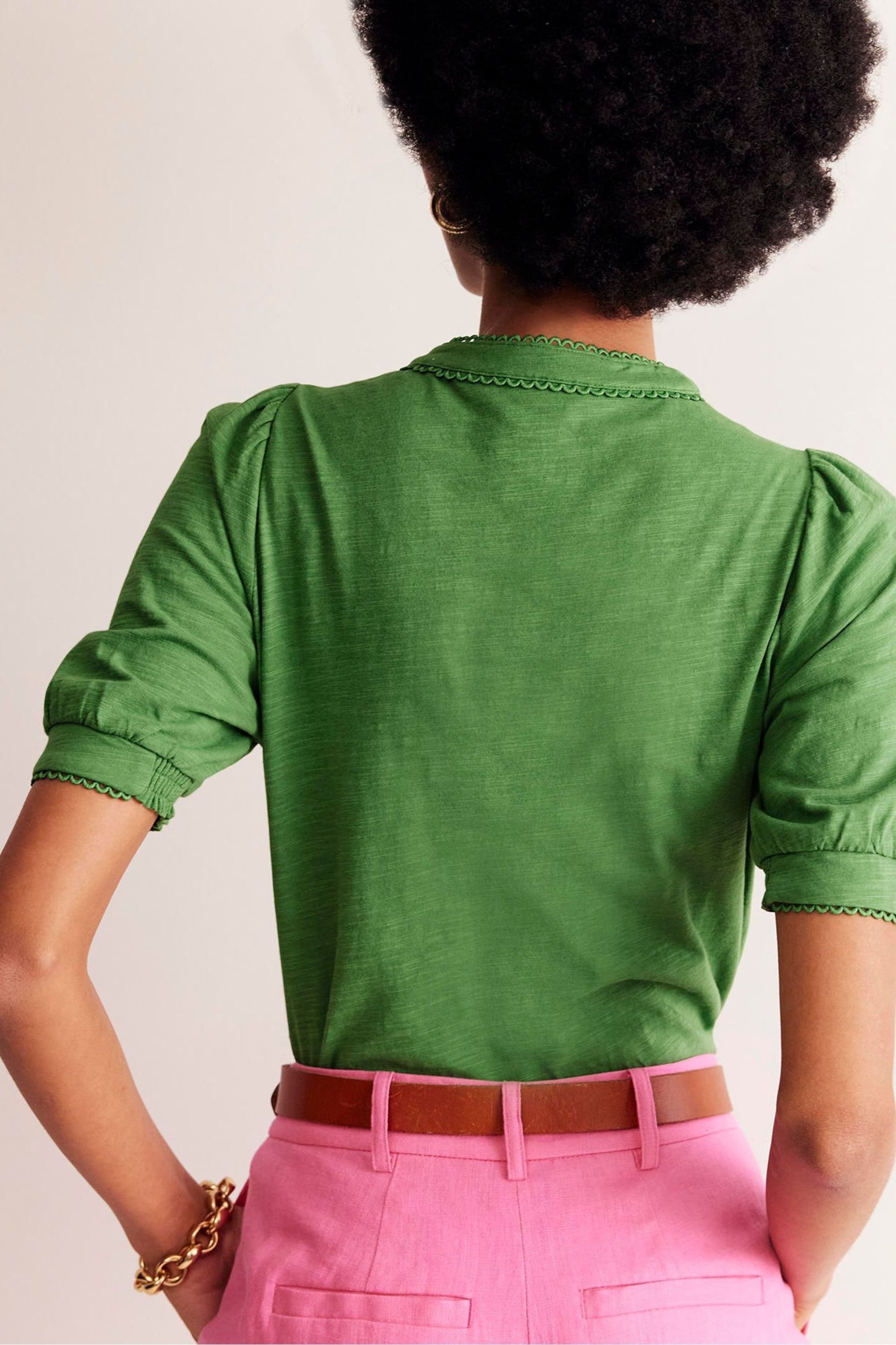 Boden Green Pintuck Puff Sleeve Henley Top - Image 4 of 5