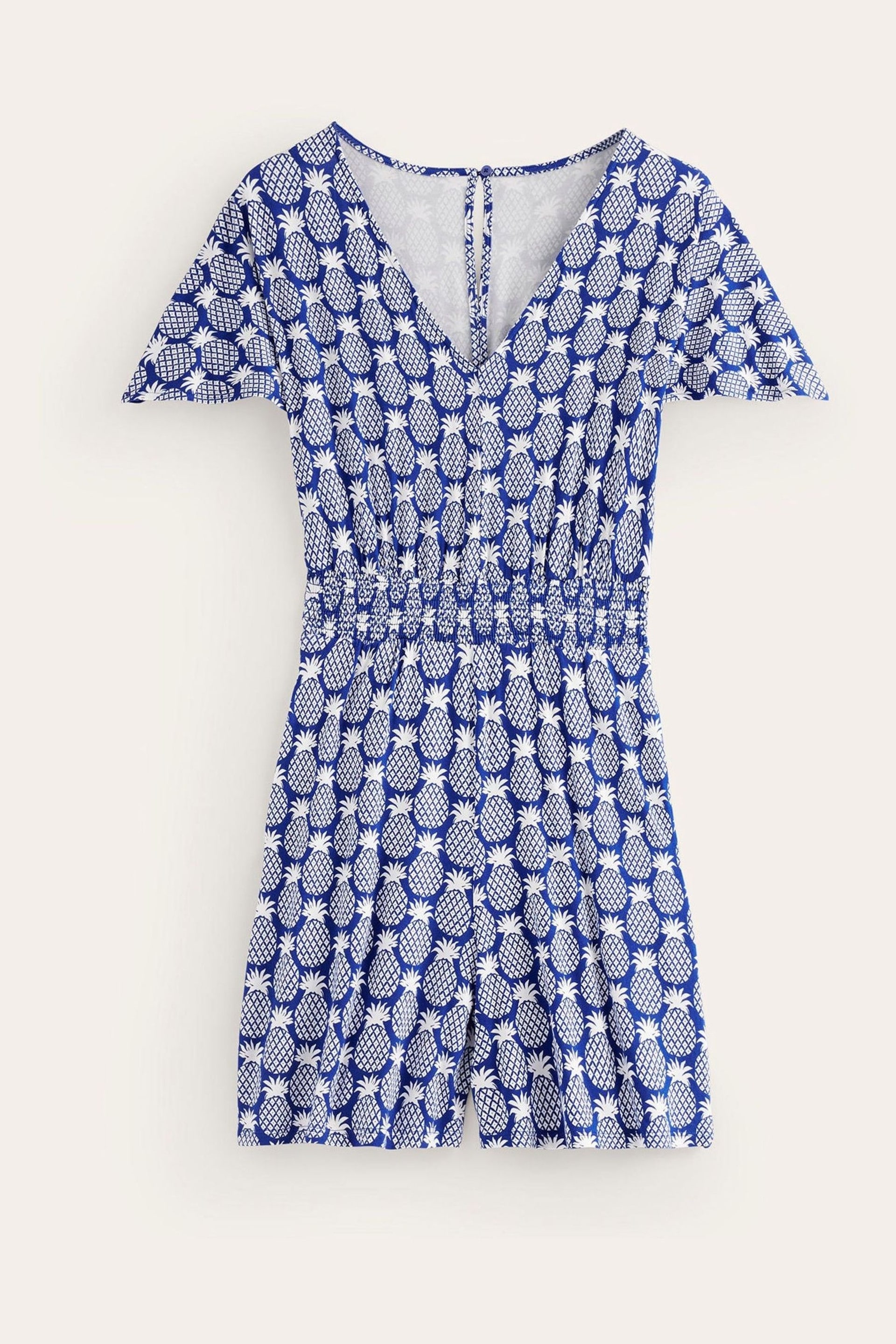 Boden Blue Smocked Jersey Pineapple Playsuit - Image 5 of 5