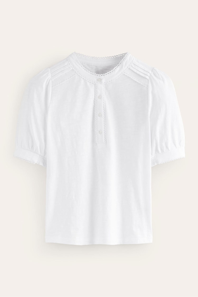 Boden White Pintuck Puff Sleeve Henley Top - Image 5 of 5