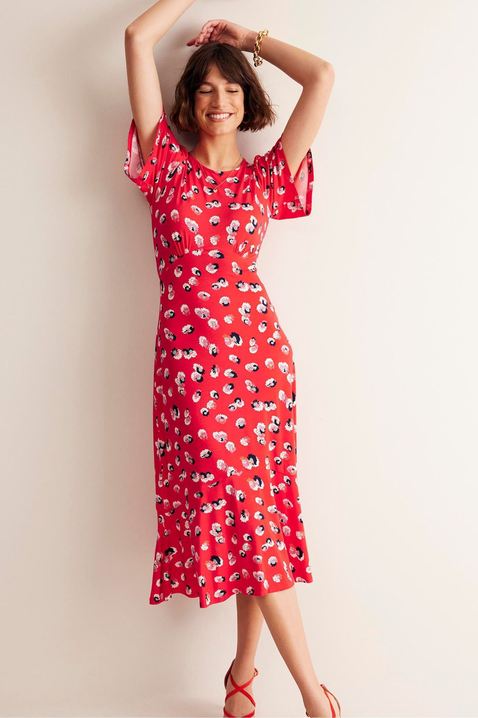 Boden Red Felicity Jersey Midi Tea Dress - Image 4 of 5