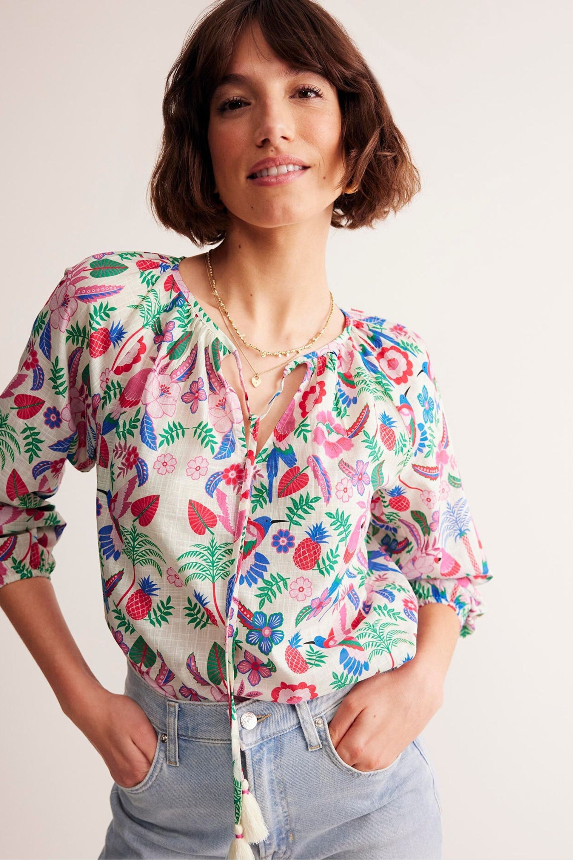 Boden Pink Serena Tropical Cotton Blouse - Image 1 of 6