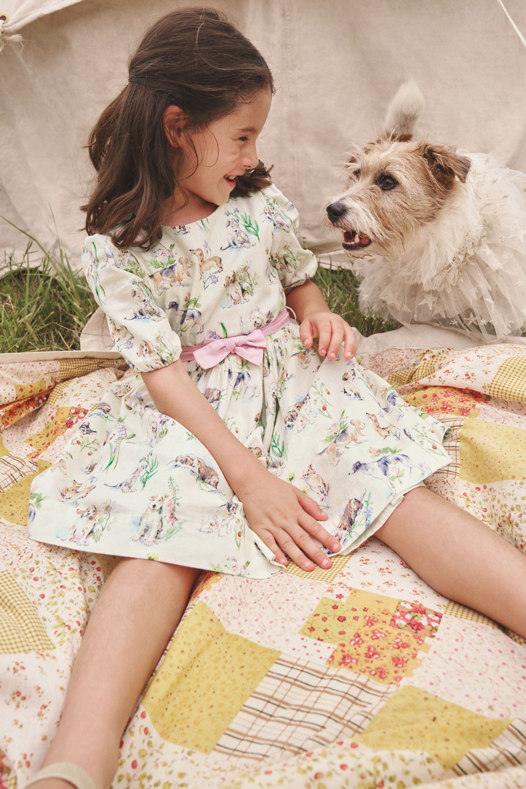 Buy Boden Cream Cotton Linen Puppies Vintage Dress from Next Luxembourg