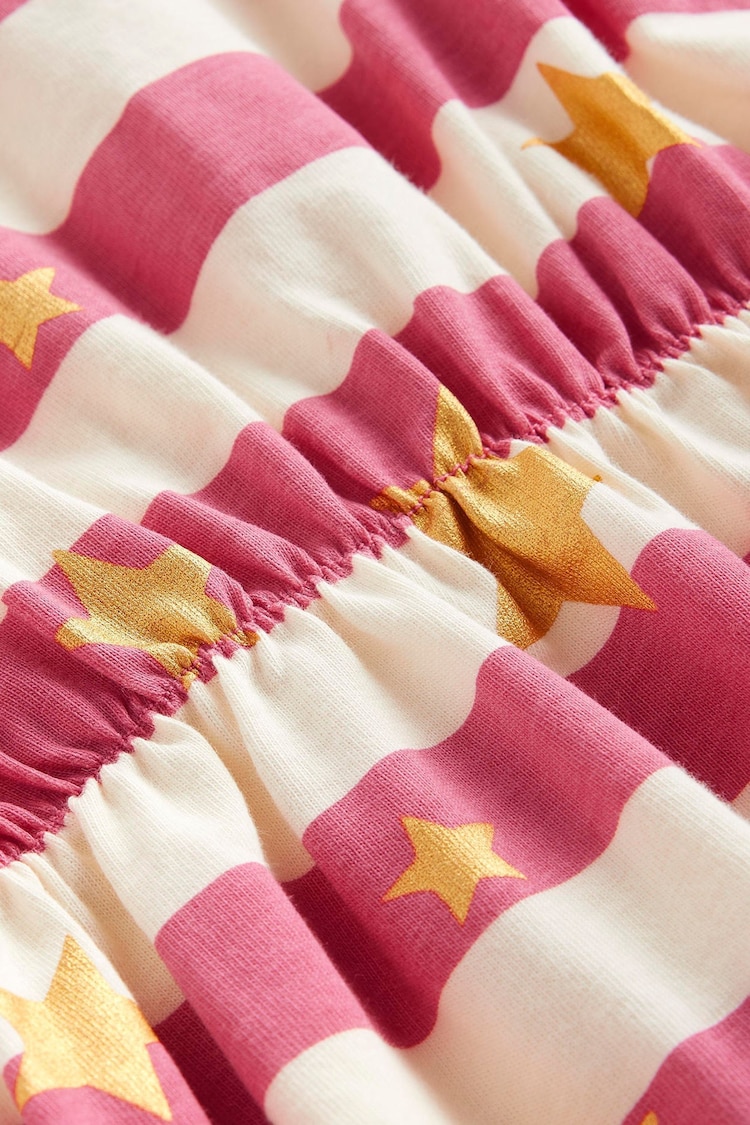 Boden Pink Star Frill 100% Cotton Sleeve Jersey Dress - Image 3 of 3