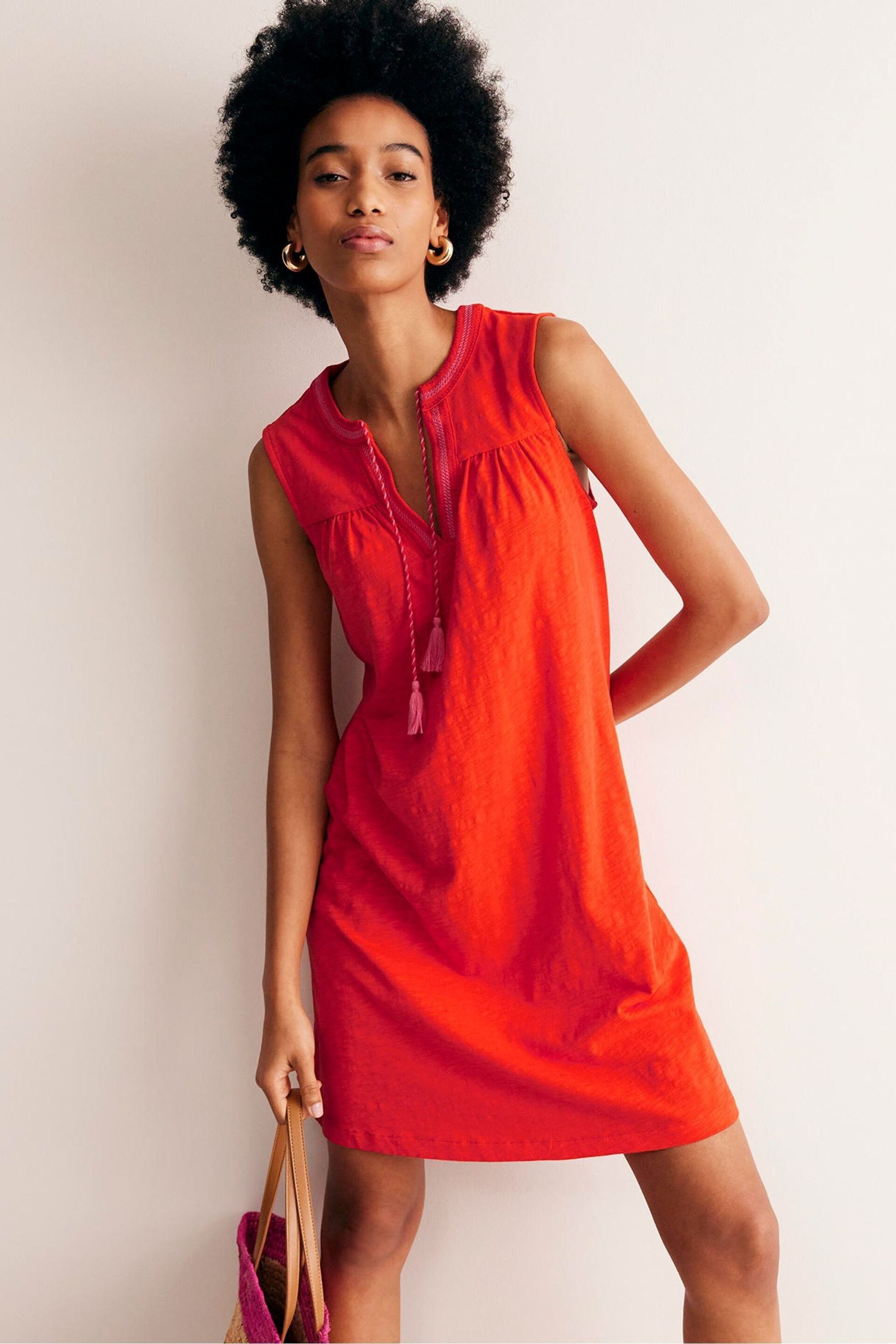 Boden Red Nadine Notch Cotton Dress - Image 4 of 5