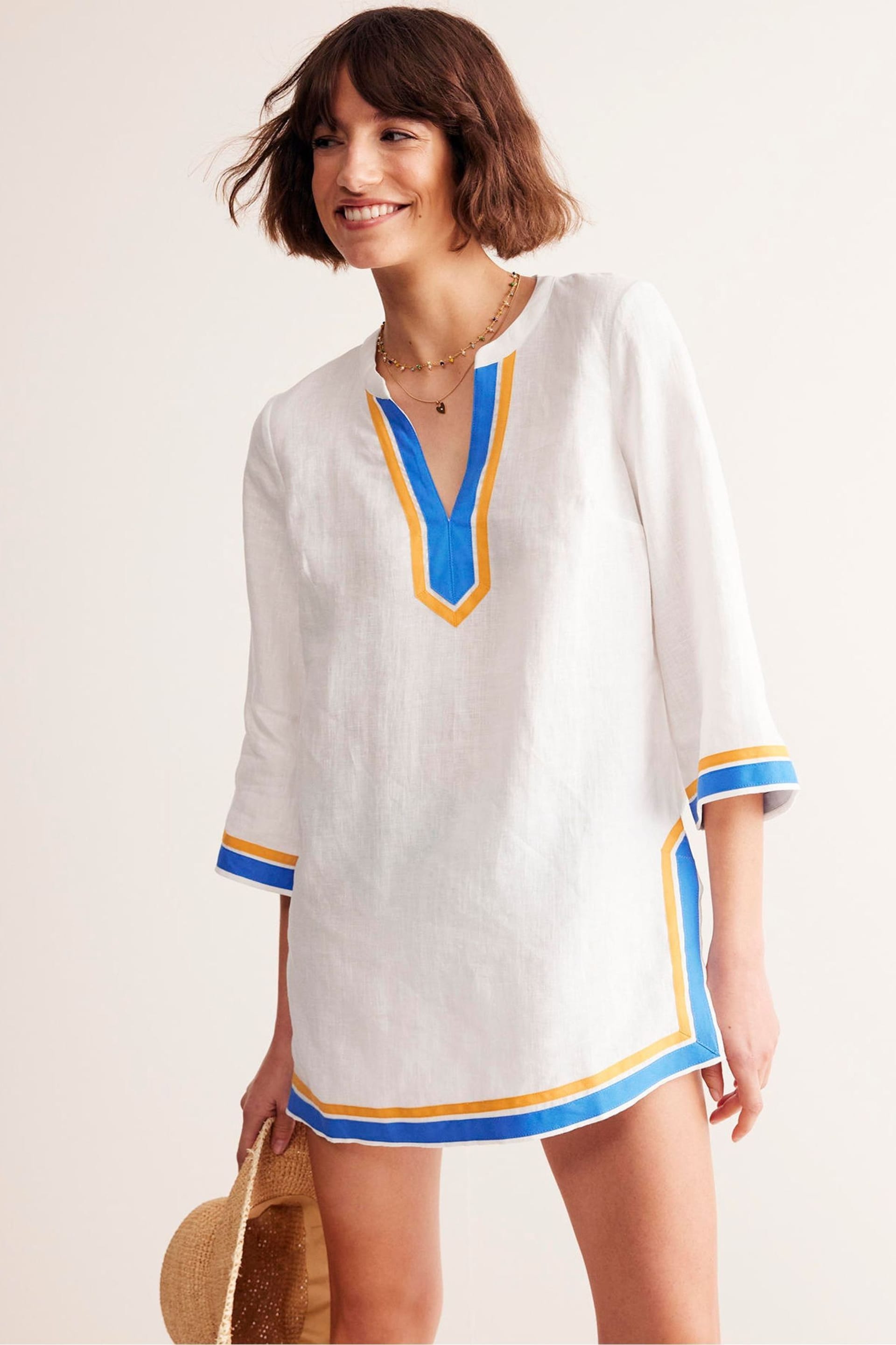 Boden White Neck Detail Tunic Top - Image 1 of 6