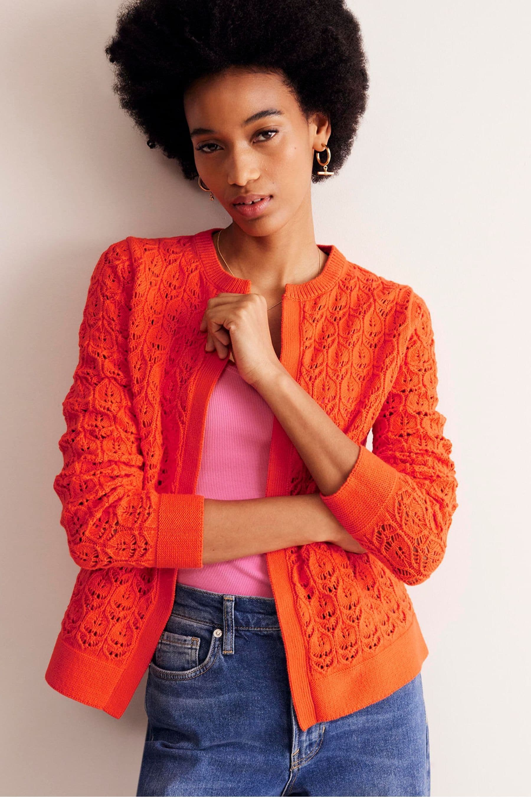 Buy Boden Orange Crochet Knit Cardigan from Next Luxembourg