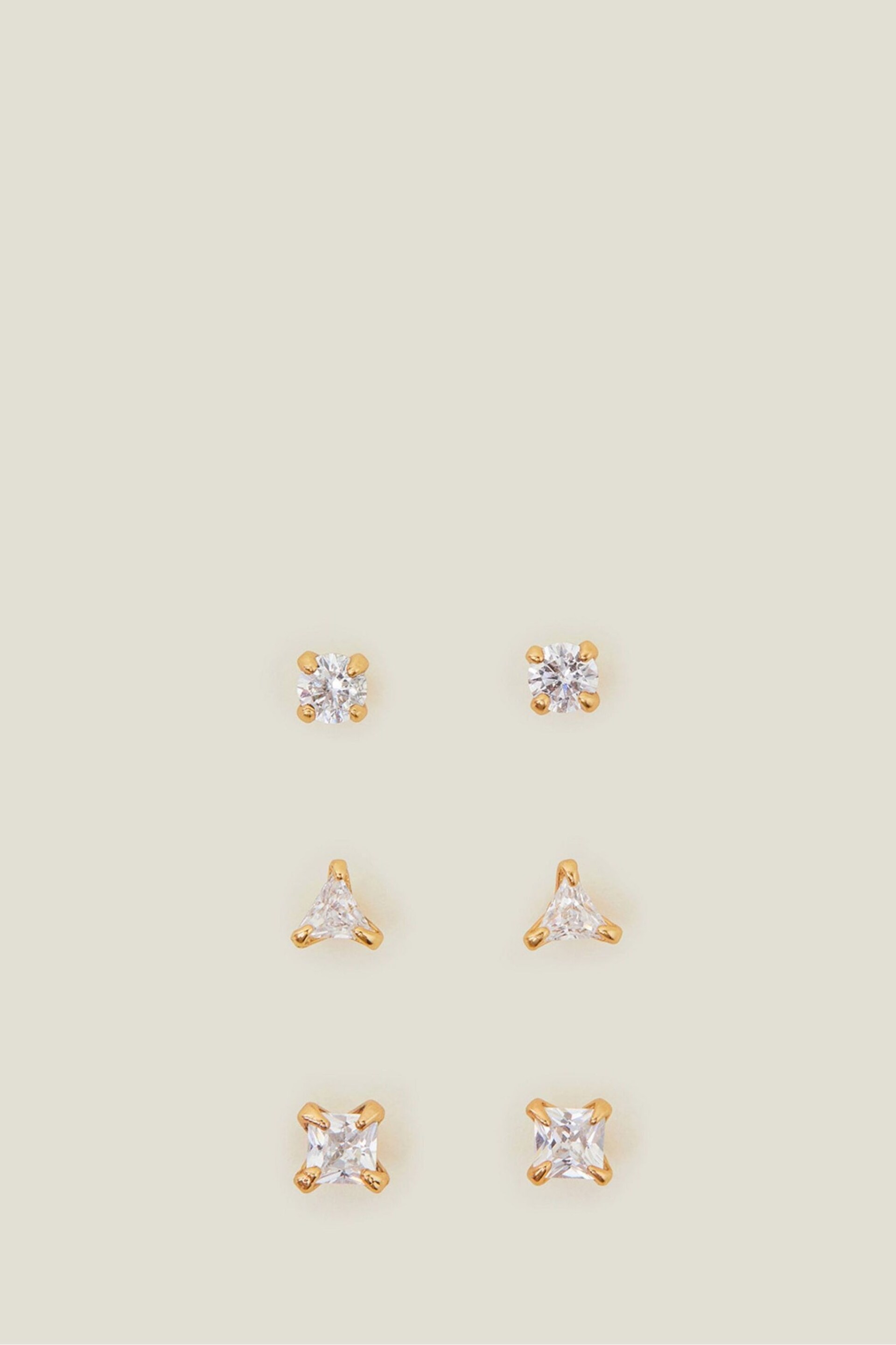 Accessorize 14ct Gold Plated Tone Sparkle Shape Stud Earrings 3 Pack - Image 1 of 3