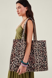 Accessorize Brown Leopard Print Quilted Shopper Bag - Image 1 of 4