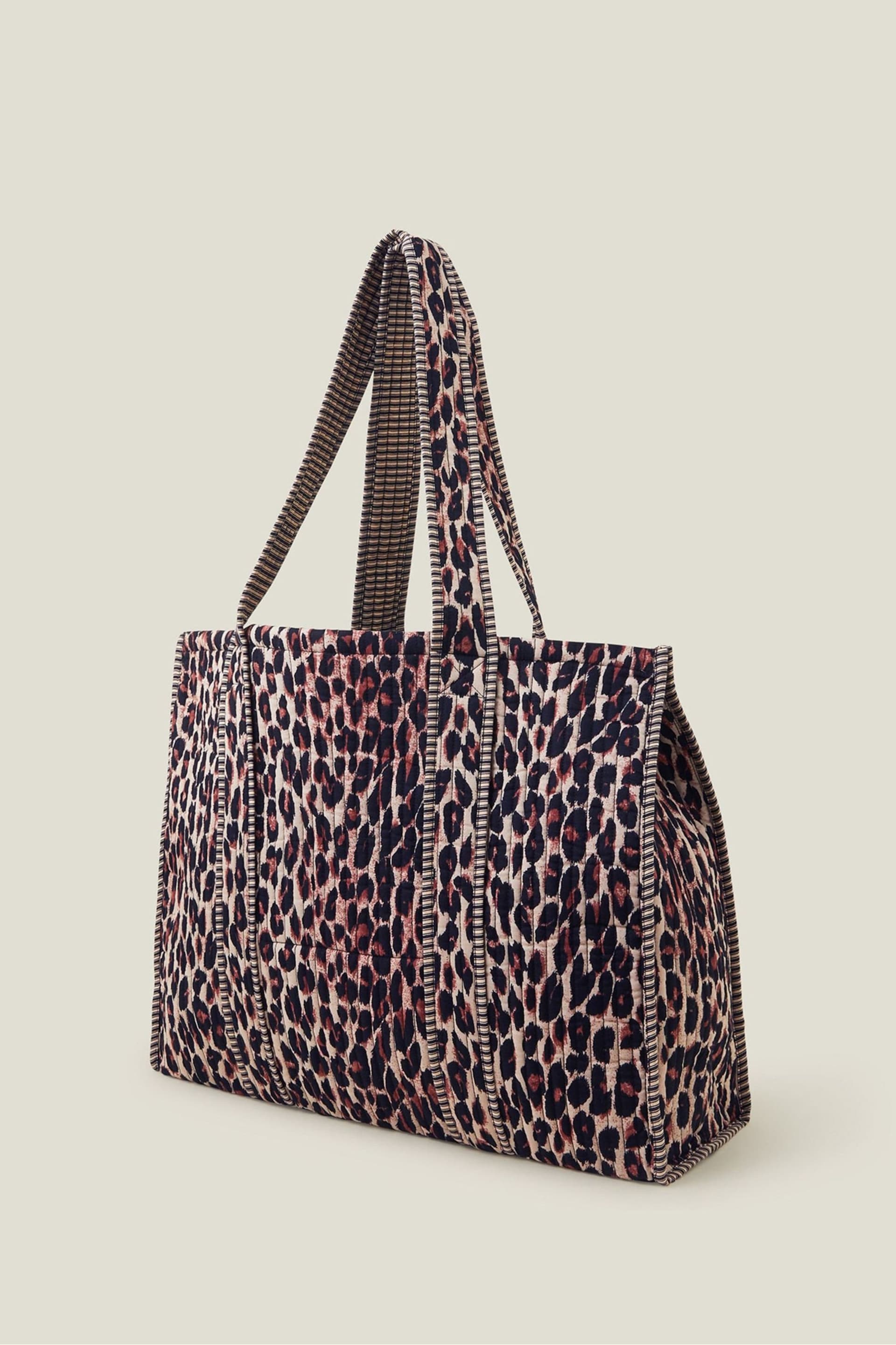 Accessorize Brown Leopard Print Quilted Shopper Bag - Image 3 of 4