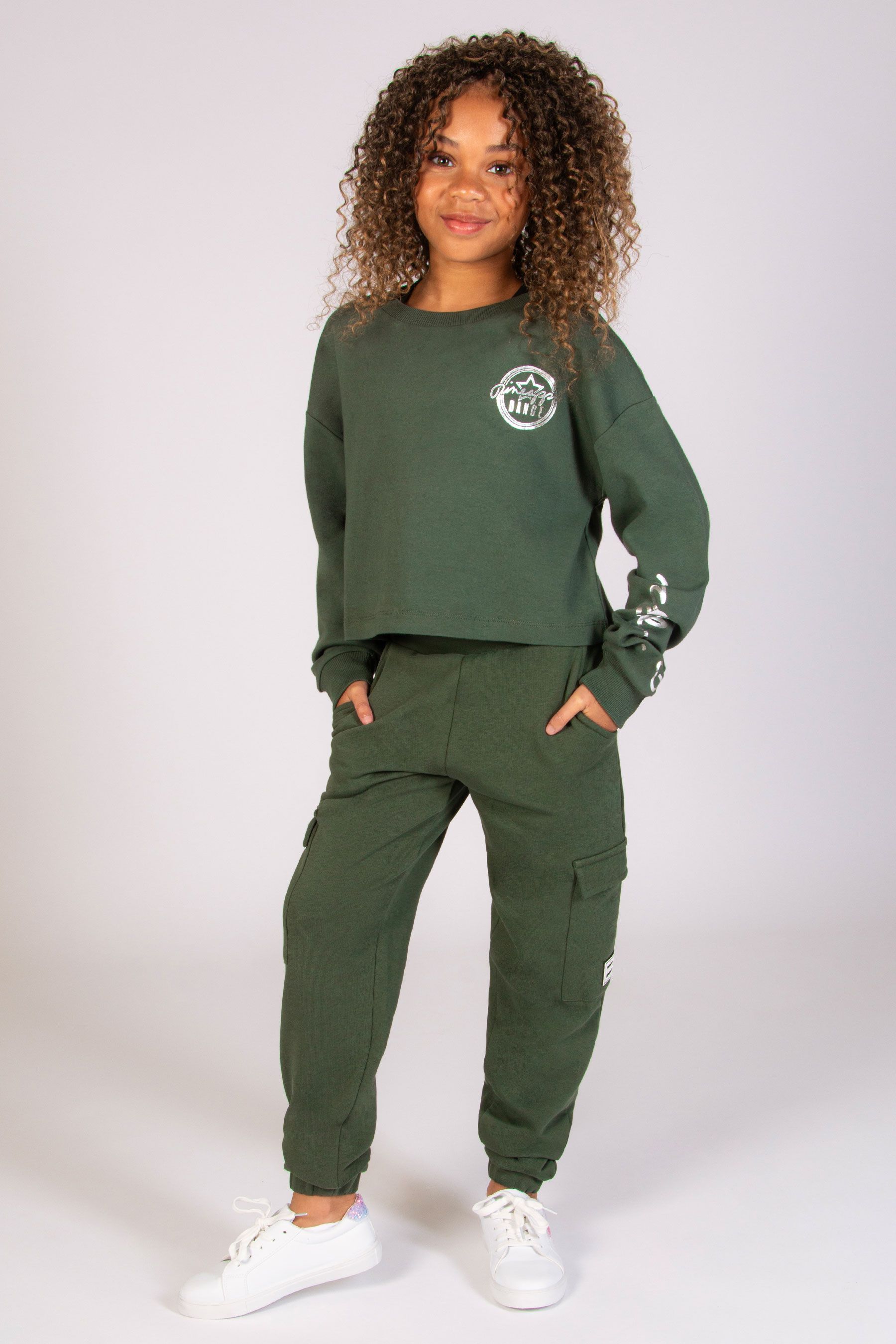 Girls green joggers sales
