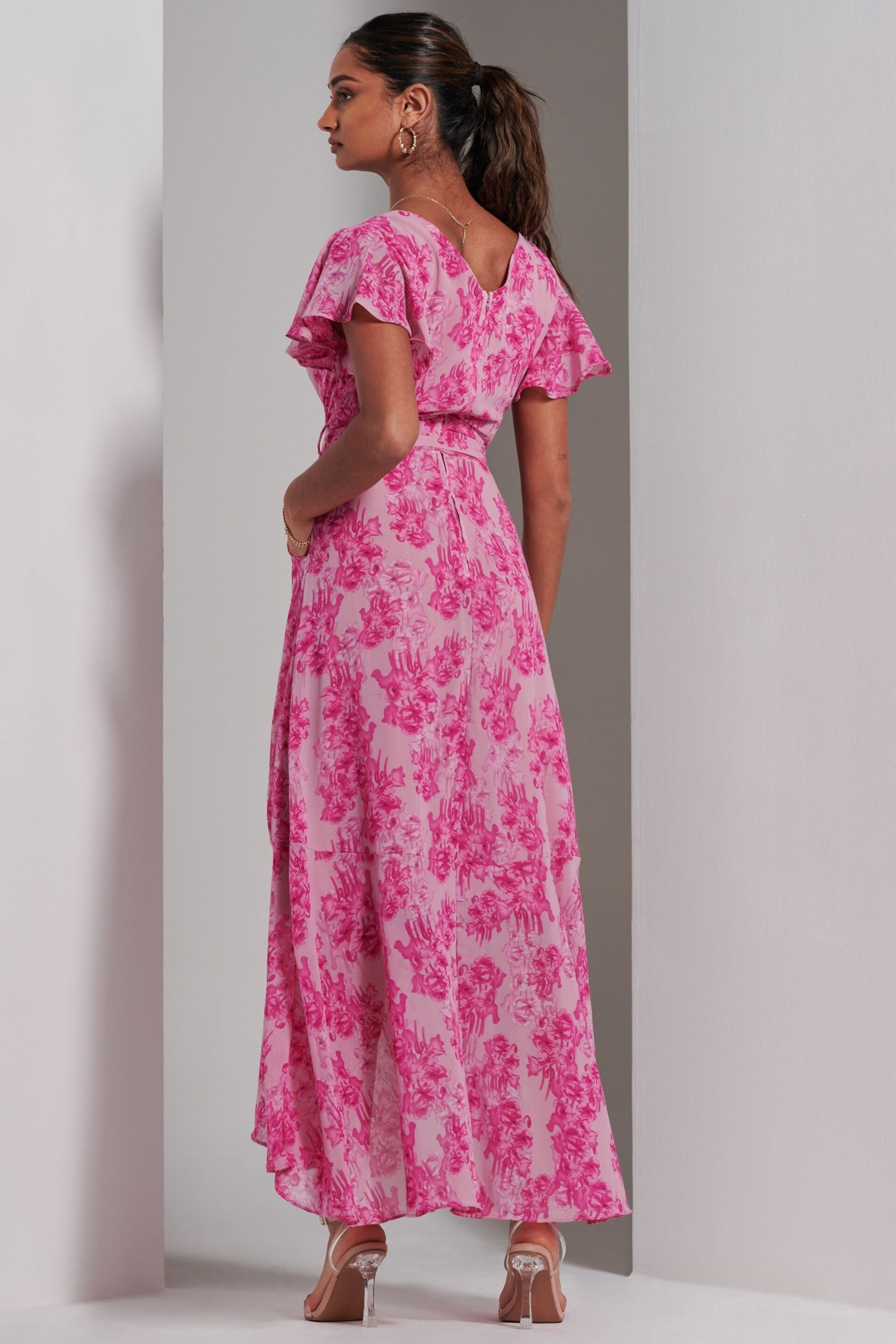 Jolie Moi Pink Haylie Frill Chiffon Maxi Dress - Image 2 of 6