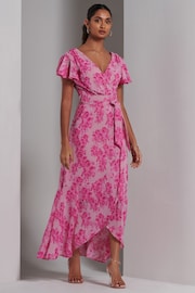 Jolie Moi Pink Haylie Frill Chiffon Maxi Dress - Image 4 of 6