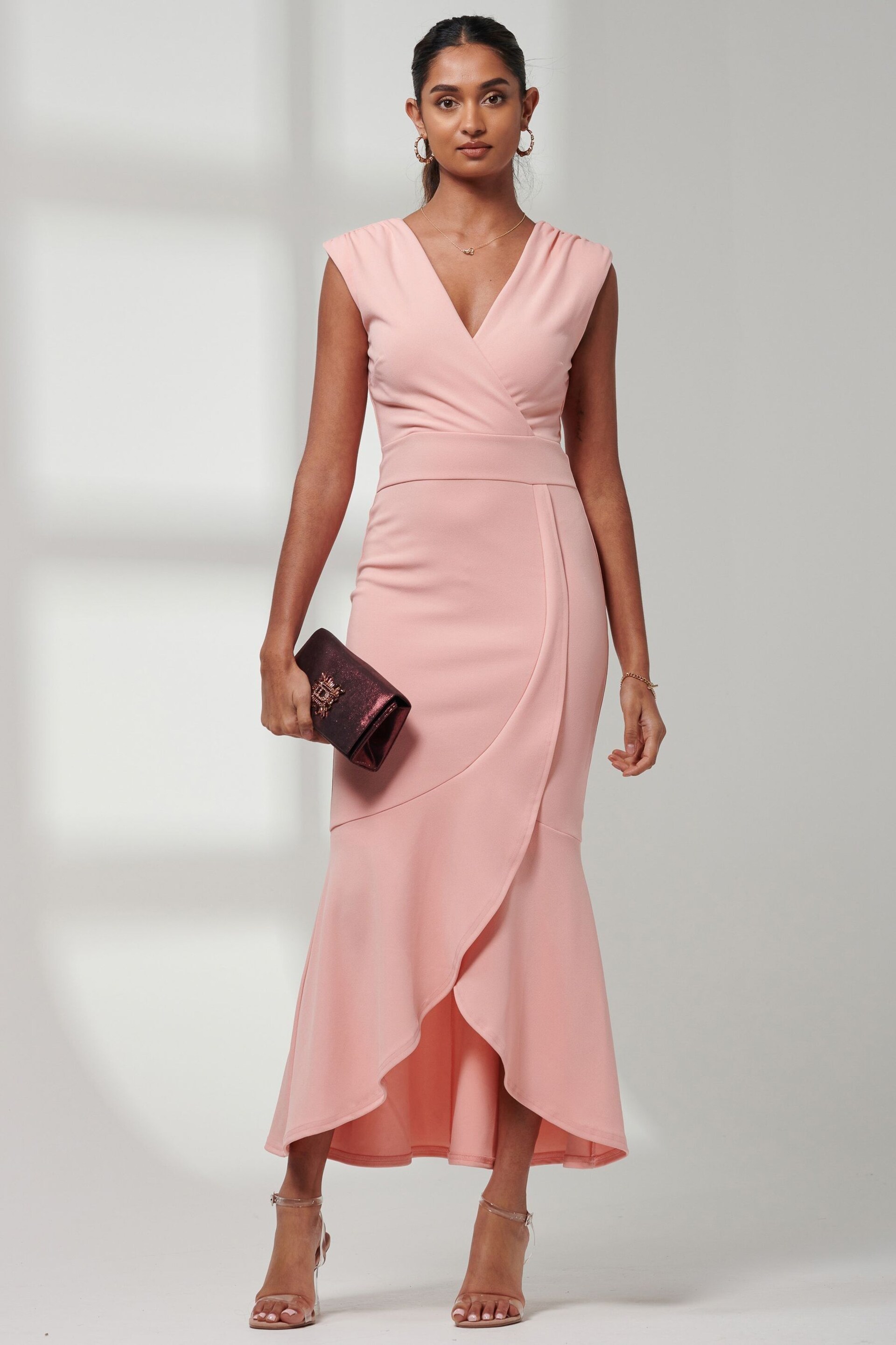 Jolie Moi Pink Mabruka Frill Fishtail Maxi Dress - Image 5 of 6