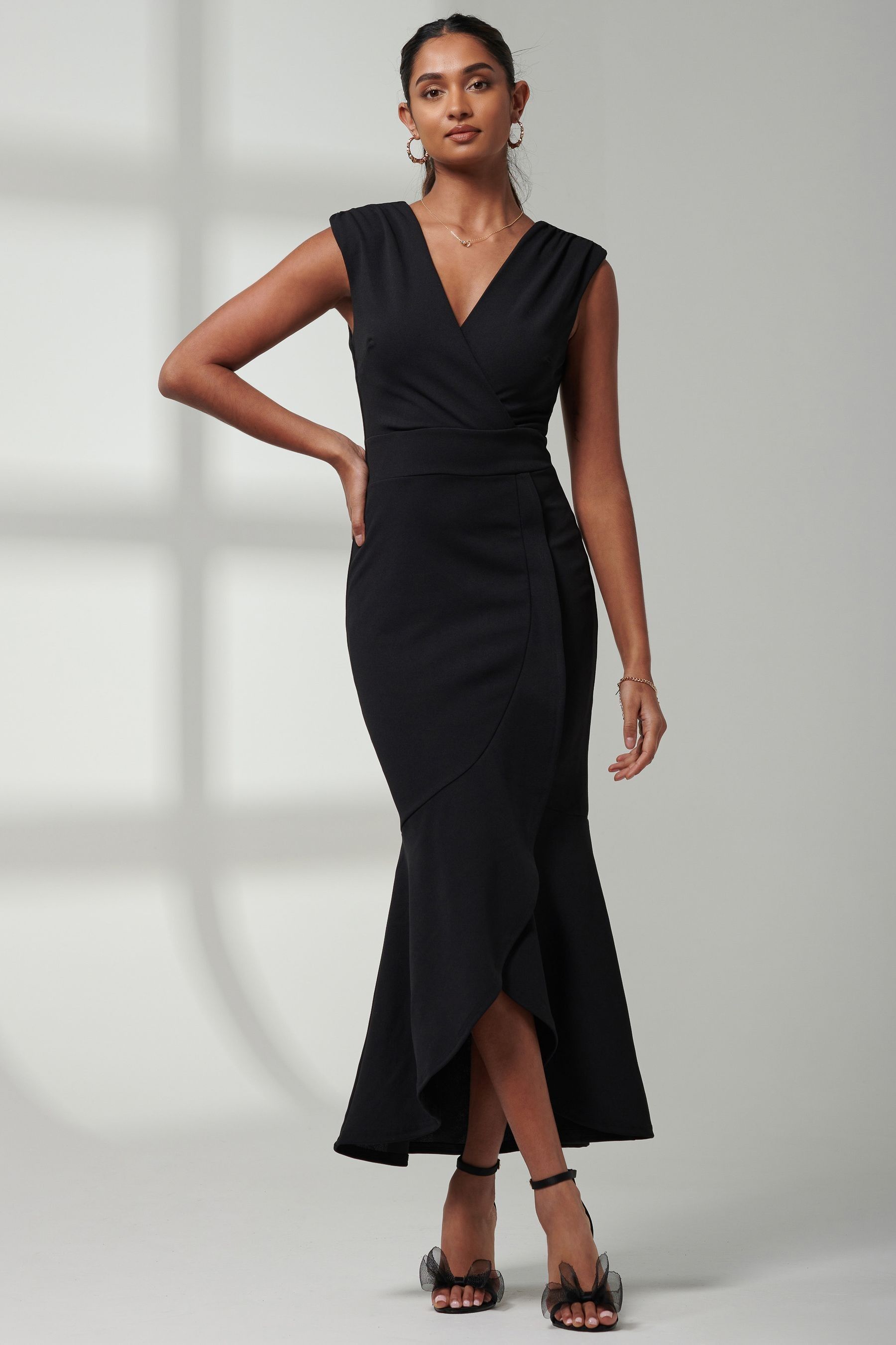 Buy Jolie Moi Black Mabruka Frill Fishtail Maxi Dress from Next Luxembourg