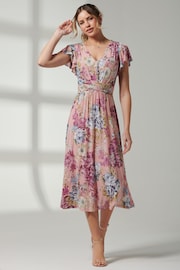 Jolie Moi Pink Angel Sleeve V-Neck Midi Dress - Image 5 of 6