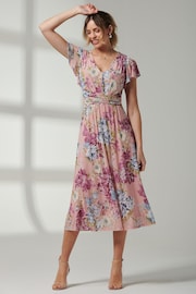 Jolie Moi Pink Angel Sleeve V-Neck Midi Dress - Image 6 of 6