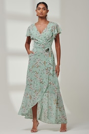 Jolie Moi Green Haylie Frill Chiffon Maxi Dress - Image 5 of 6