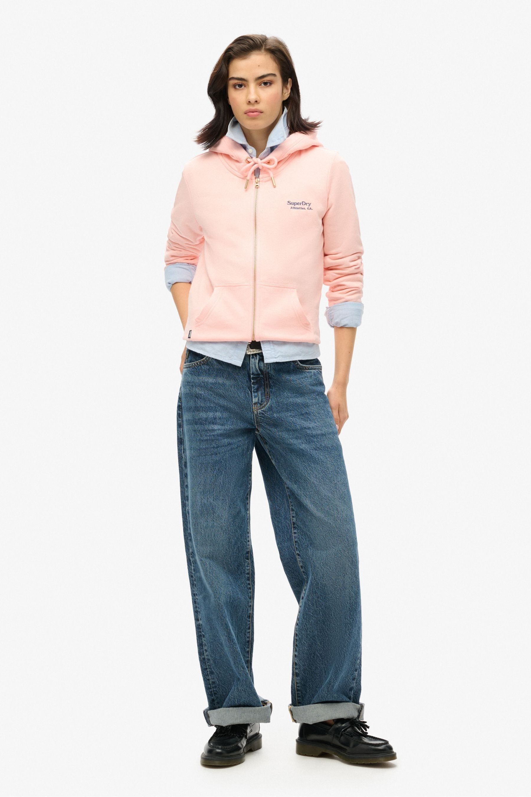 Buy Superdry Pale Rose Pink Essential Logo Zip Hoodie from Next Luxembourg