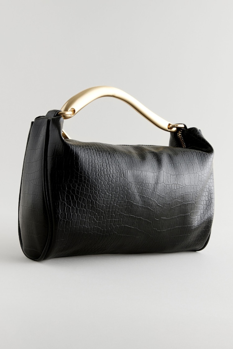 Black Croc Effect Handheld Bag - Image 1 of 4