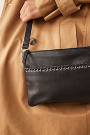 Black Leather Whipstitch Cross-Body Bag - Image 2 of 7