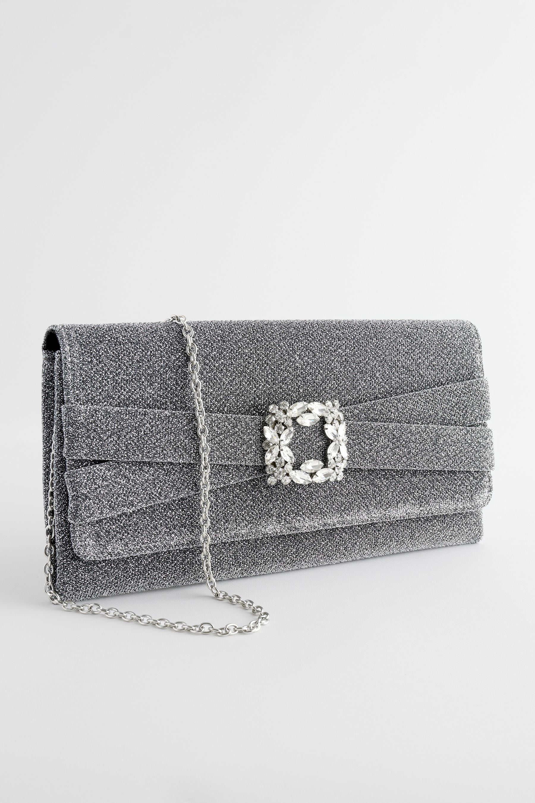Buy Silver Sparkle Brooch Clutch Bag from Next Sweden