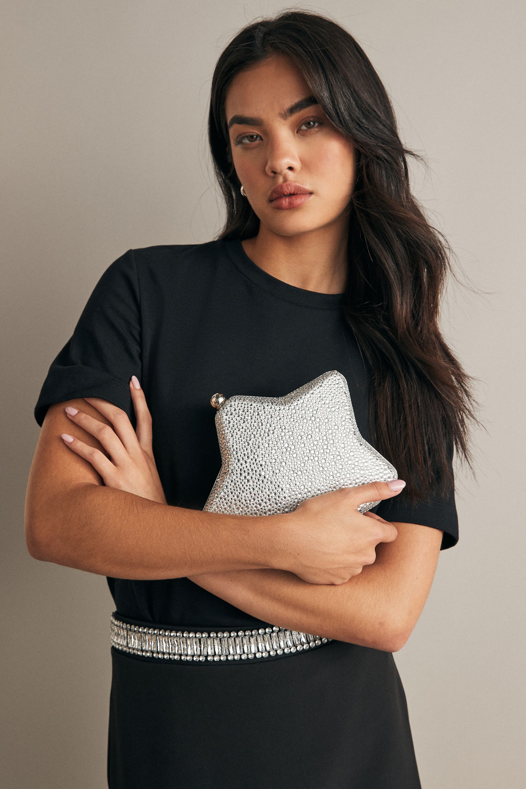 Silver Star Box Clutch Bag