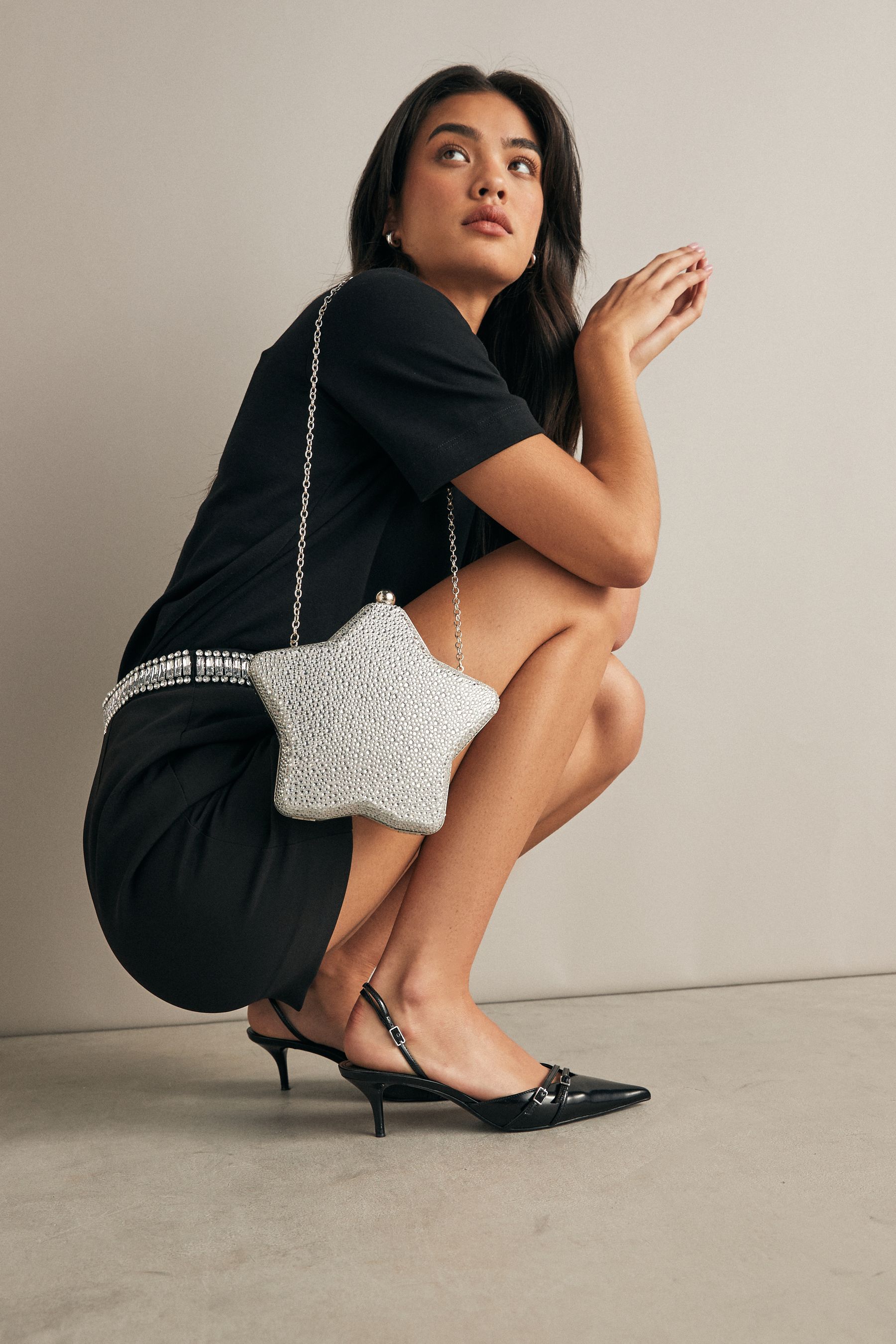 Silver Star Box Clutch Bag