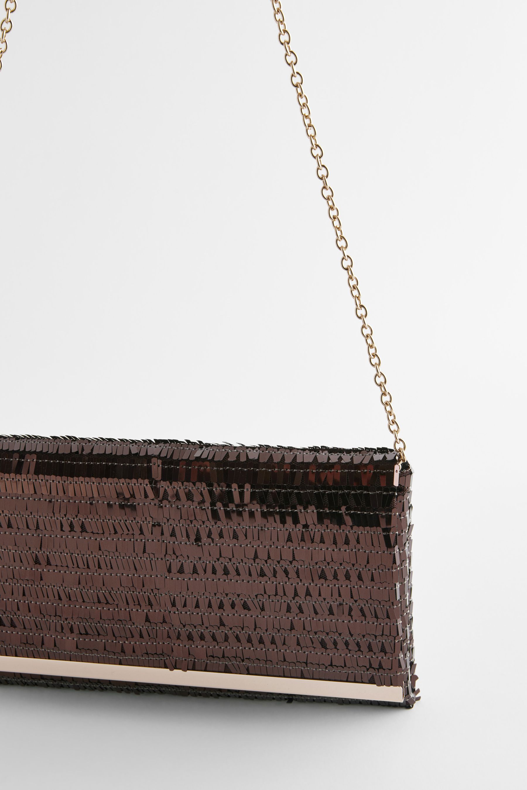 Buy Chocolate Brown Sequin Clutch Bag With Detachable Cross Body Chain from Next Luxembourg